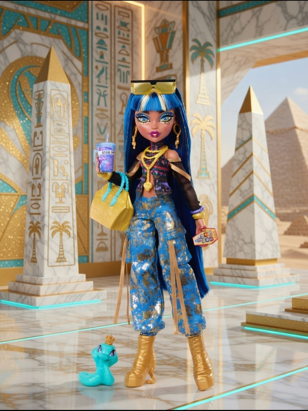 Monster High Cleo De Nile Fashion Doll in Cargo Pants with Pet Hissette
